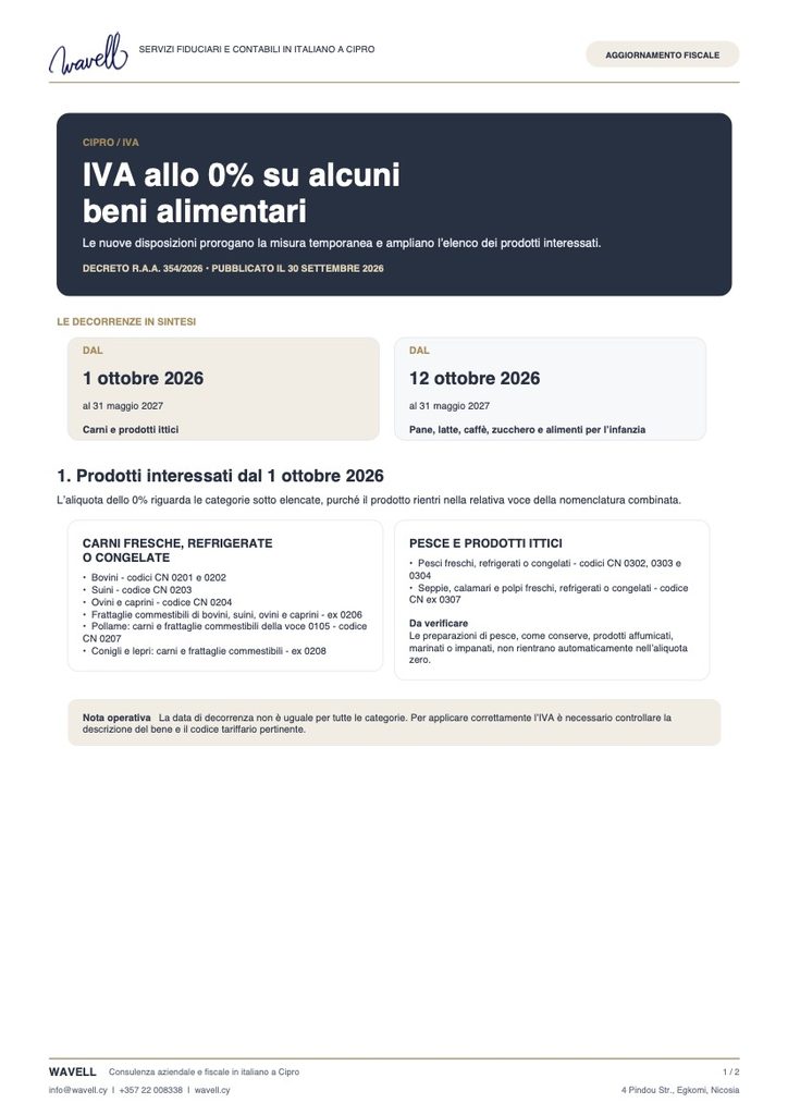 wavell iva alimentari cipro 2026 rebrand